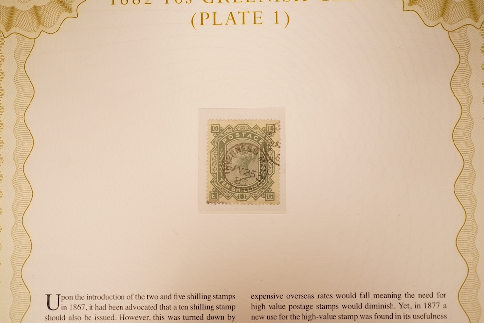 1882 10s Greenish Grey (plate 1) in Westminster Collection case with certificate